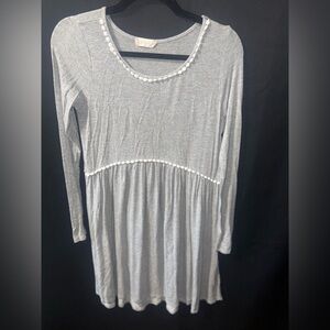 Altar'd State Light Gray Long Sleeve Swing Dress with Trim